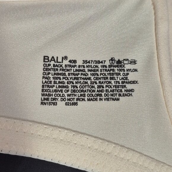 40B Bali 3547 One Smooth U Support Lace Trim UW Bra Ivory - Picture 4 of 4